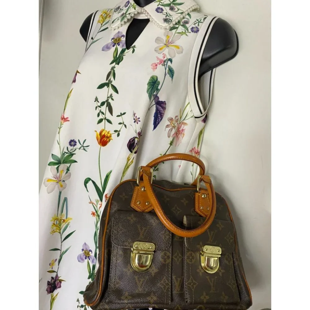 Authentic Louis Vuitton Manhattan PM Brown Tote Handbag w Cert